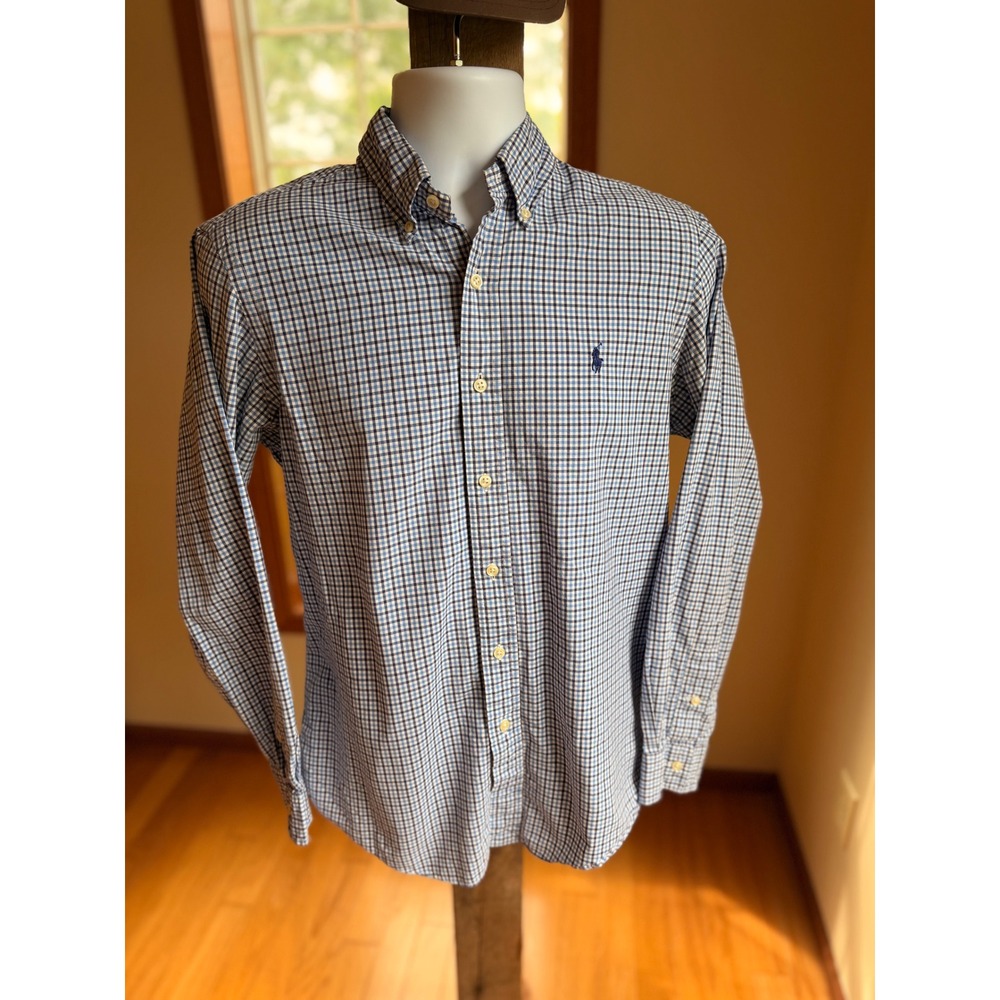 Polo Ralph Lauren Mens Gingham Button Down Shirt Blue White Long Sleeve Medium